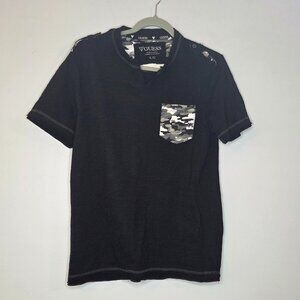 Guess Men's Black T-Shirt w/ Camouflage Pocket, Size L